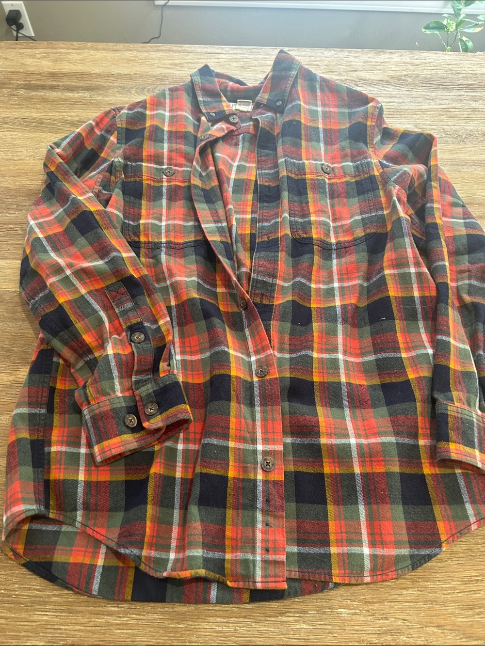 Duluth Trading Co. Red, Green & Navy Plaid Button-Down Shirt